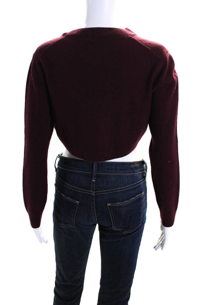 Patou Womens Cropped Crew Neck Jumper Sweater Ruby Wine Wool Size Medium