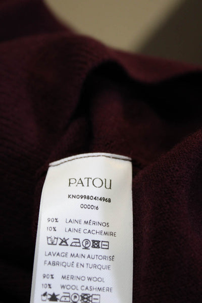 Patou Womens Cropped Crew Neck Jumper Sweater Ruby Wine Wool Size Medium