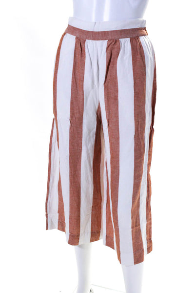 Madewell Womens Linen Striped High Rise Cropped Pants Orange White Size XS
