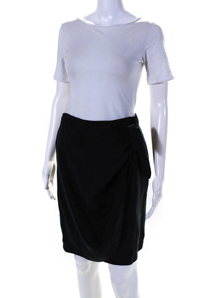 J Crew Womens Elastic Waistband Tie Front Faux Wrap Skirt Black Size 2
