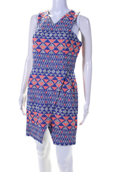 Nomad Womens Geomatric Print V Neck Pencil Dress Blue Pink Size 8P