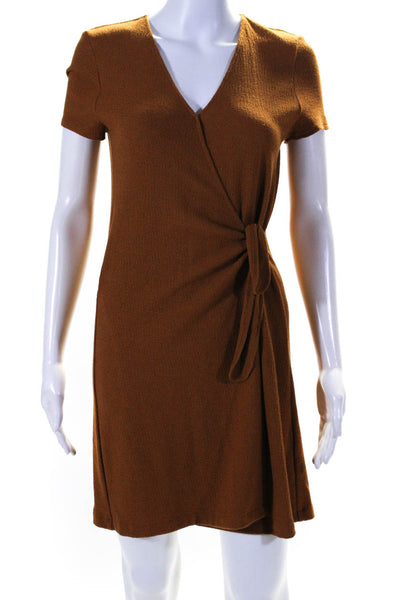 Madewell Womens Short Sleeve V Neck Wrap Dress Brown Size XS