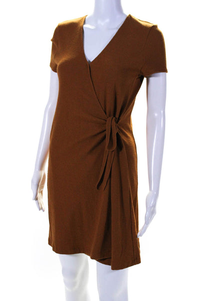 Madewell Womens Short Sleeve V Neck Wrap Dress Brown Size XS