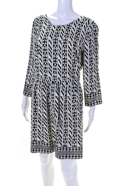 Madewell Womens Silk Long Sleeve Geometric Print Low Back Dress White Size 6