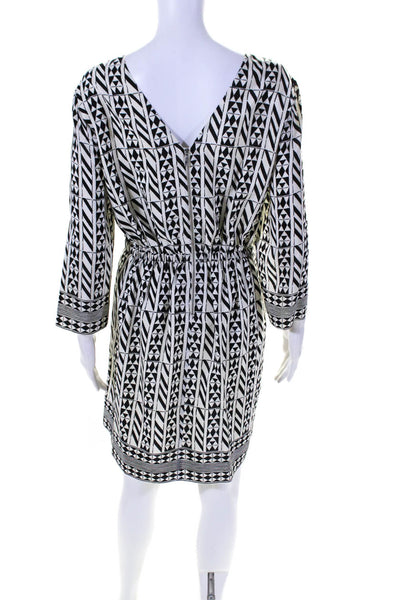 Madewell Womens Silk Long Sleeve Geometric Print Low Back Dress White Size 6