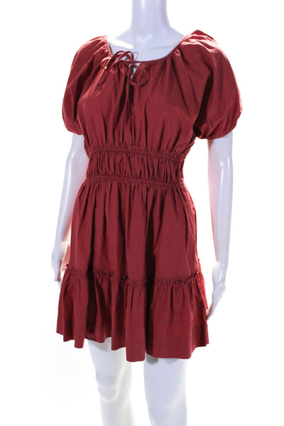 J Crew Womens Cotton Short Sleeve V Neck Ruffle A Line Dress Red Size S