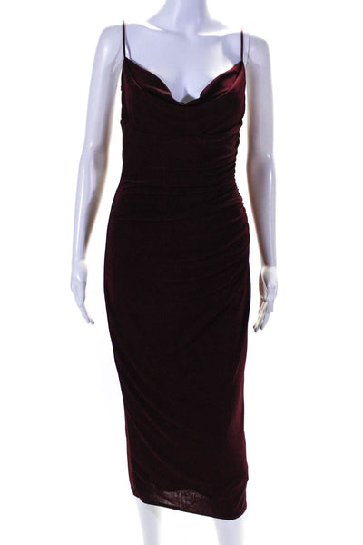 Katie May Womens Cowl Neck Lace Trim Low Back Gathered Maxi Gown Burgundy Size M