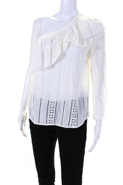 Veronica Beard Womens Ruffled Lace One Shoulder Long Sleeved Blouse White Size 4