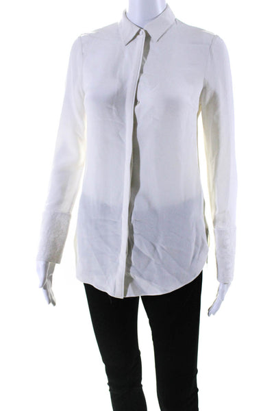 Kobi Halperin Womens Silk Button Embroidered Sleeves Blouse White Size Extra Sma