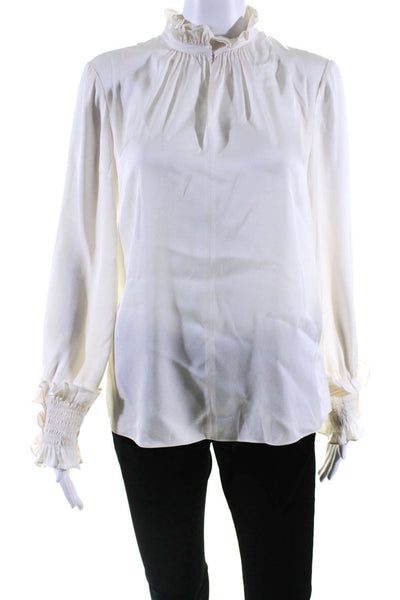 Kobi Halperin Womens Long Sleeves Ruffled Smocked Blouse White Size Small