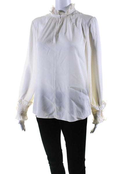 Kobi Halperin Womens Long Sleeves Ruffled Smocked Blouse White Size Small