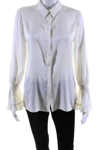 Kobi Halperin Womens Silk Ruffled Button Down Long Sleeves Blouse White Size Sma