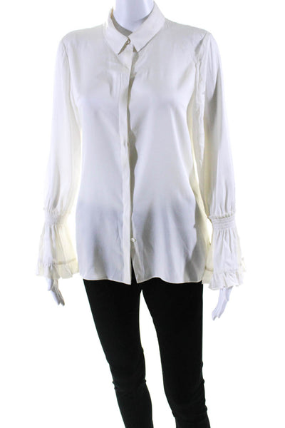 Kobi Halperin Womens Silk Ruffled Button Down Long Sleeves Blouse White Size Sma