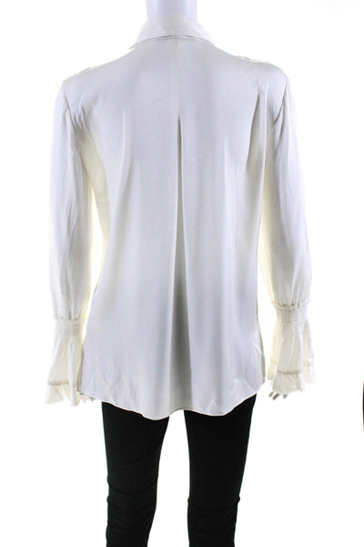 Kobi Halperin Womens Silk Ruffled Button Down Long Sleeves Blouse White Size Sma