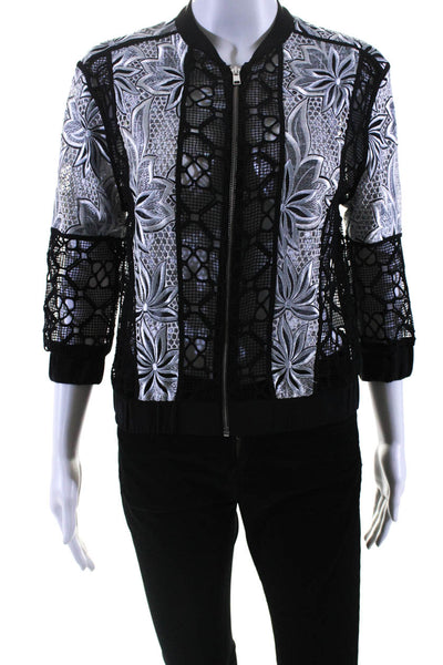 Intermix Womens Colorblock Embroidered Lace 3/4 Sleeve Jacket Black White Petite
