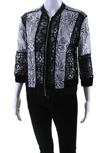 Intermix Womens Colorblock Embroidered Lace 3/4 Sleeve Jacket Black White Petite