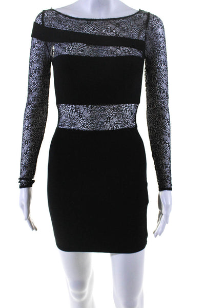 Hours Womens Long Sleeve Lace Jersey Illusion Mini Sheath Dress Black Size XS