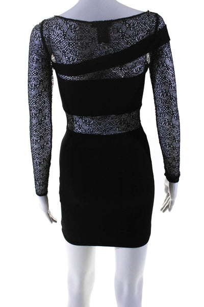 Hours Womens Long Sleeve Lace Jersey Illusion Mini Sheath Dress Black Size XS