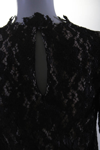 Saylor Womens Coated Lace Long Sleeve Ruffle Top Blouse Black Size Extra Small