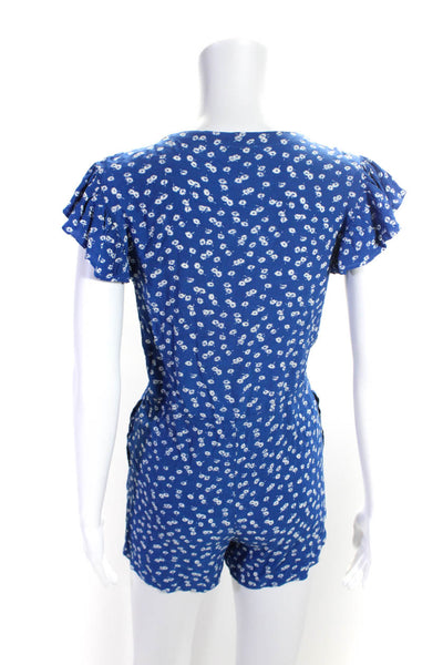 Rails Womens Blue Floral Print Button V-Neck Short Sleeve Romper Size XS