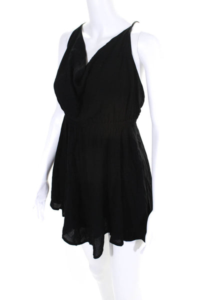 Indah Womens Strappy Back Sleeveless Ruffled Hem Mini Tank Dress Black Size S
