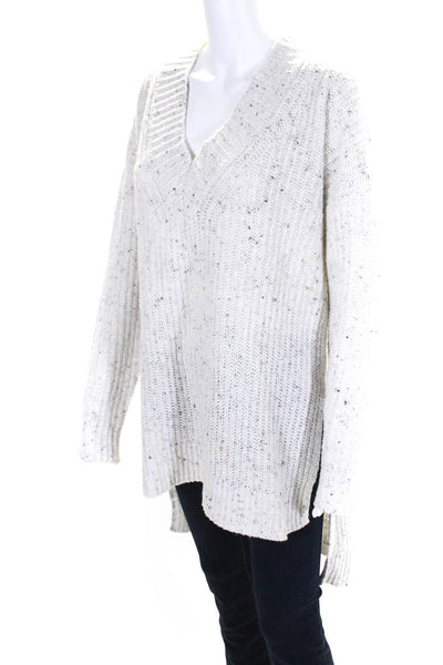 Intermix Womens Thick Knit Spotted Print V-Neck Split Hem Sweater White Size L