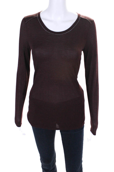 Vince Womens Jersey Knit Boat Neck Long Sleeve Shirt Top Burgundy Red Size 2XS