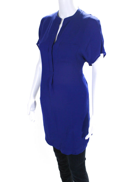 Vince Womens Silk Chiffon Short Sleeve V-Cut Tunic Blouse Navy Blue Size XS