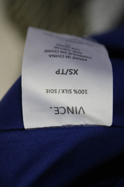 Vince Womens Silk Chiffon Short Sleeve V-Cut Tunic Blouse Navy Blue Size XS