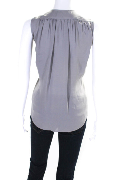 Vince Womens Silk Ruched V-Neck Sleeveless Tank Blouse Top Light Gray Size XS
