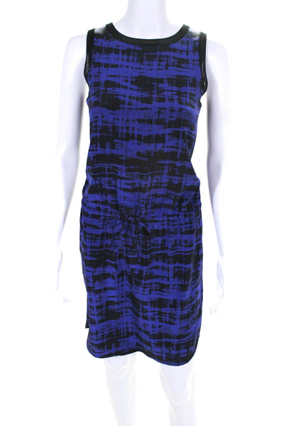 Vince Womens Silk Abstract Print Split Hem Blouson Dress Blue Black Size 2XS