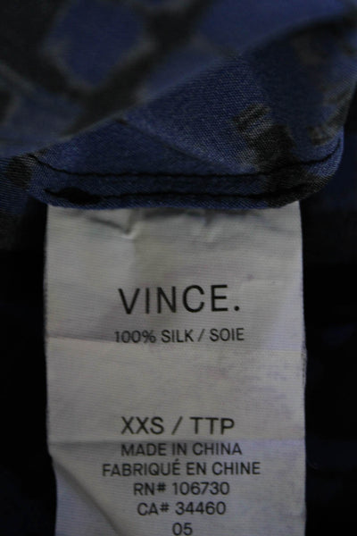 Vince Womens Silk Abstract Print Split Hem Blouson Dress Blue Black Size 2XS