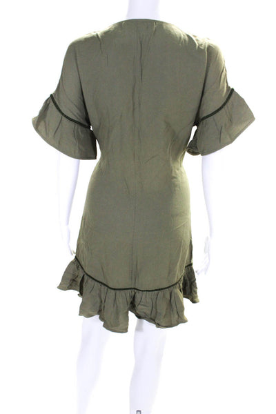 RED Valentino Womens Short Sleeve Ruffled Hem Drop Waist Dress Green Size 40