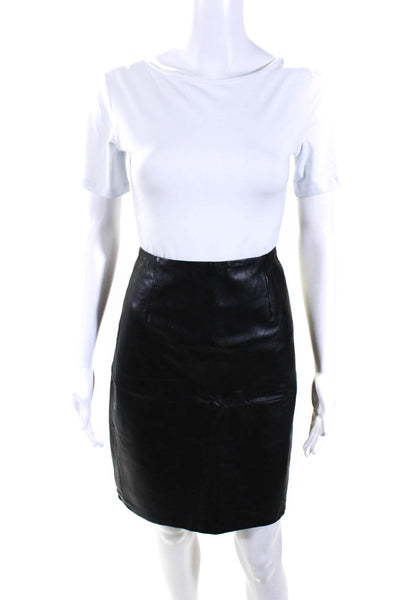 Sas Women's Zip Closure Lined Slit Hem A-Line Leather Mini Skirt Black Size 4