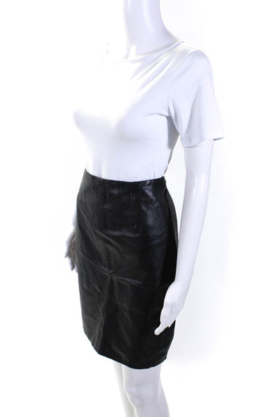 Sas Women's Zip Closure Lined Slit Hem A-Line Leather Mini Skirt Black Size 4