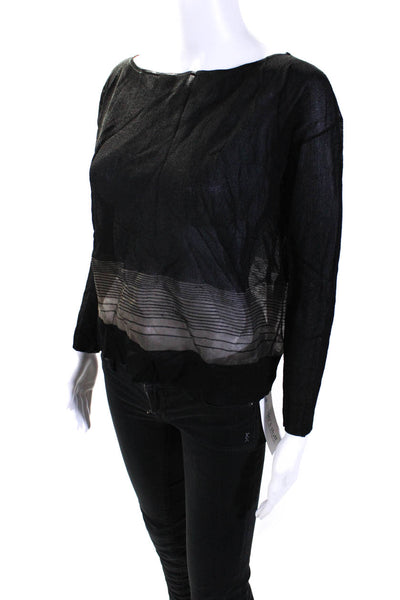 Helmut Lang Women's Round Neck Sheer Long Sleeves Blouse Black Size P