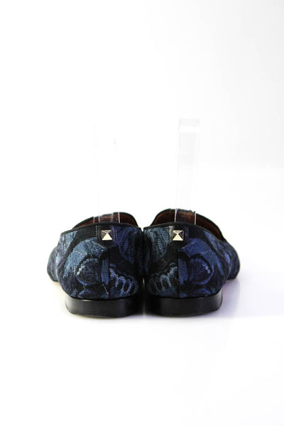 Valentino Garavani Women's Round Toe Floral Slip-On Loafers Shoe Blue Size 7