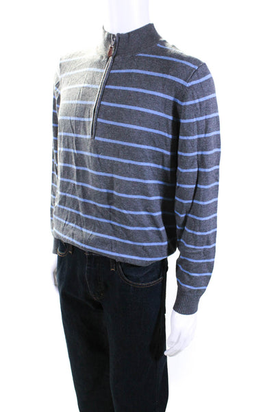 J. Mclaughlin Mens Cotton Striped Print Long Sleeve 1/2 Zip Sweater Gray Size S