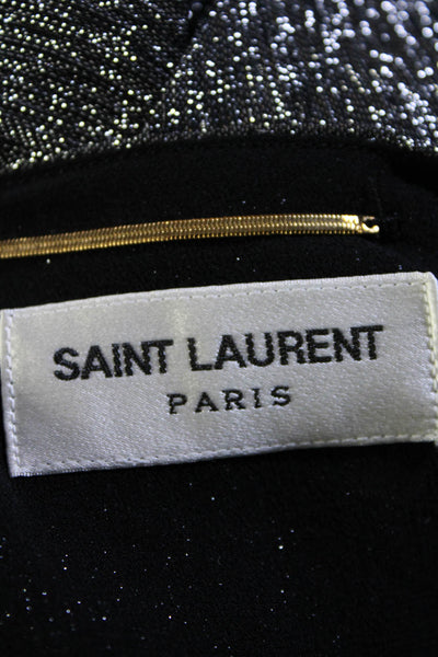 Saint Laurent Womens Silk Metallic Long Sleeve Ruffle Dress Silver Size 34