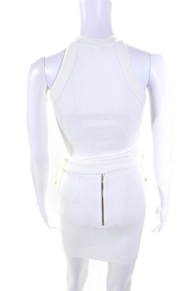 Balmain Womens Ribbed Knit Halter Neck 2 Piece Skirt Set White Size 34 36