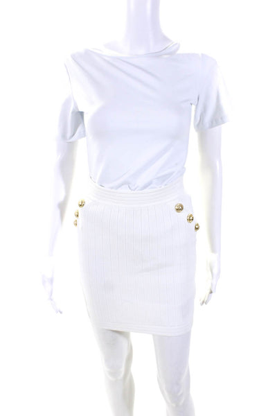 Balmain Womens Ribbed Knit Halter Neck 2 Piece Skirt Set White Size 34 36
