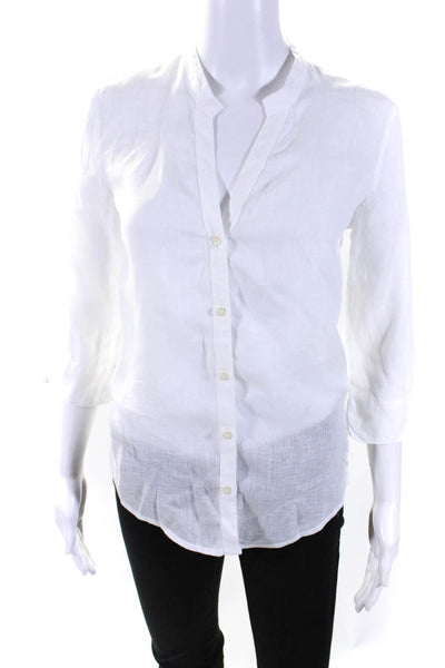 120% Lino Womens Linen Long Sleeve V Neck Button Down Blouse White Size 40