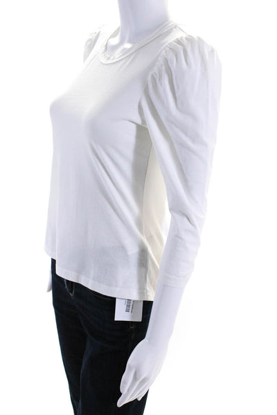 A.L.C. Womens Puffy Long Sleeves Tee Shirt White Cotton Size Extra Small