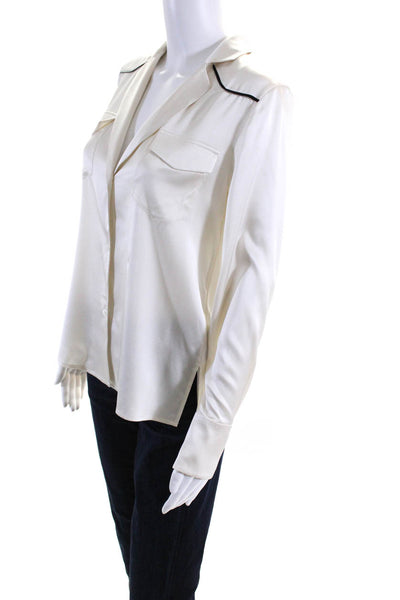 A.L.C. Womens Silk Collared Long Sleeves Button Down Blouse White Size 0