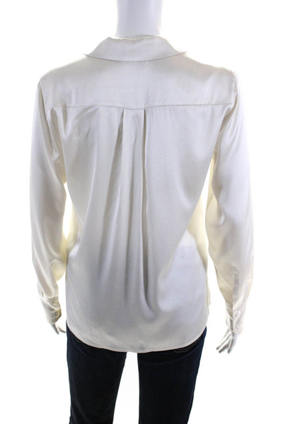 A.L.C. Womens Silk Collared Long Sleeves Button Down Blouse White Size 0