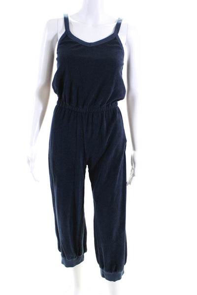 Kondi Womens V Neck Sleeveless Jumpsuit Navy Blue Cotton Size Extra Small