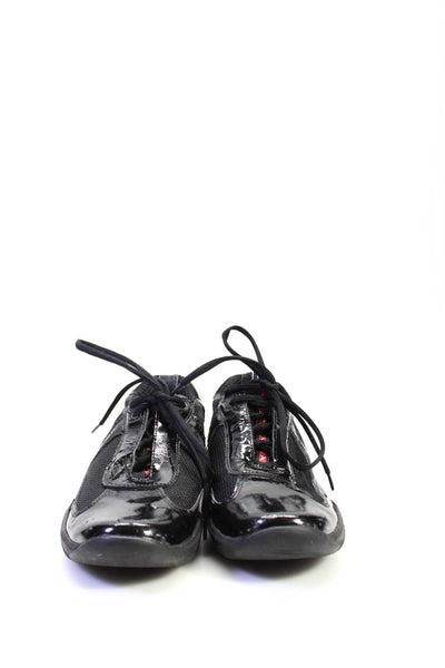 Prada Womens Patent Leather Low Top Lace Up Sport Sneakers Black Size 10US 40EU