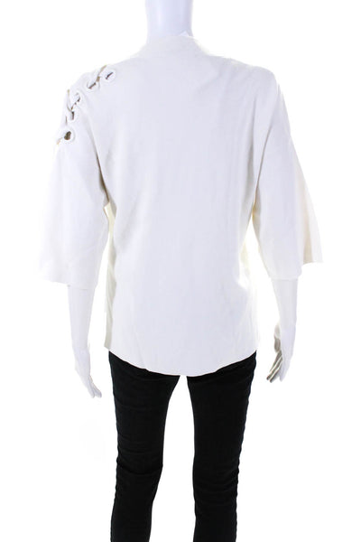 Karen Millen Women's Lace Up Short Sleeves Pullover Sweater Cream Size S