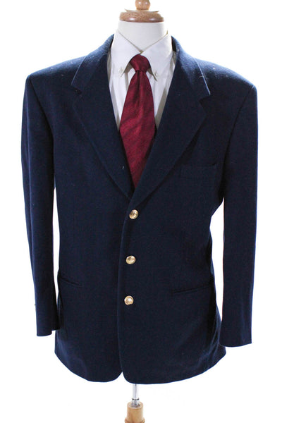 Yves Saint Laurent Mens Wool Buttoned Collared Darted Blazer Blue Size EUR52