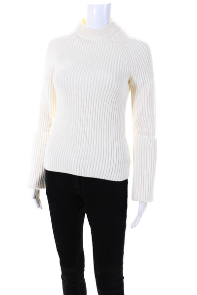 Joseph Womens Crew Neck Fold Over Long Sleeved Tight Knit Sweater Cream Size XS